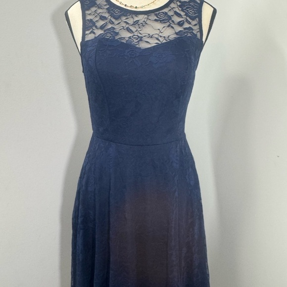 Dressystar Women's Lace Dress Midi Navy Blue Sleeveless Round Neck Layered S - Picture 2 of 10